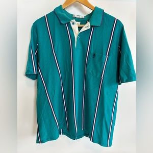 Vintage Penguin Club‎ Vertical Stripe Polo Mens XL Teal Made in USA